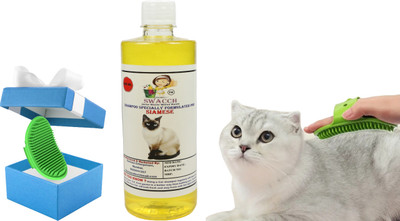 swacch Siamese Cat Shampoo + Bath Brush with Adjustable Straps Conditioning Lemon Cat Shampoo(500 ml)