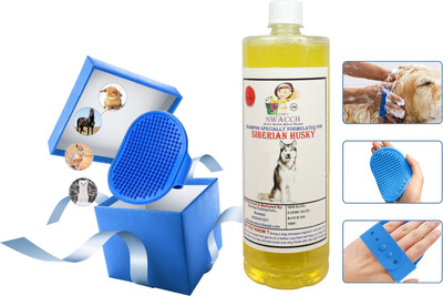 swacch Siberian Husky Dog Shampoo + Bath Brush with Adjustable Straps Conditioning Lemon Dog Shampoo(1 L)