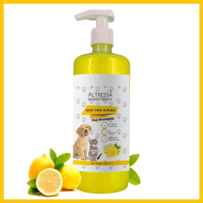 ALTRESSA Anti Tick N Flea Pet Shampoo for Shiny Smooth Hair, Peach, Neem & Aloe Extracts Flea and Tick, Anti-fungal, Anti-microbial Lemon Fragrance Dog Shampoo(500 ml)