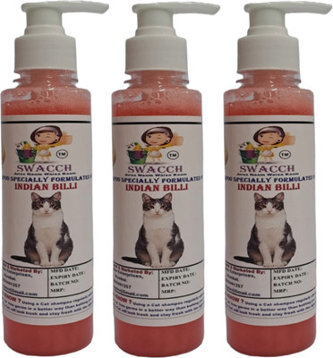 swacch Premium Shampoo For Indian Billi (200ml) (Pack of 3) Conditioning Strawberry Cat Shampoo(600 ml)