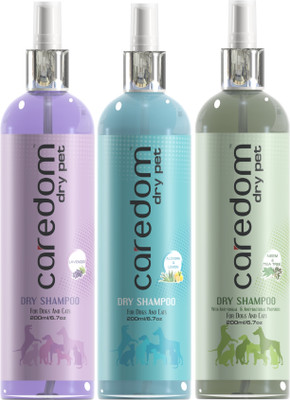Caredom Hypoallergenic Dry Shampoo, Lavender, Aloevera & Lemon, Neem & Tea Tree, for Dog & Cat | 200ml × 3 Nos| Dog Shampoo(600 ml)