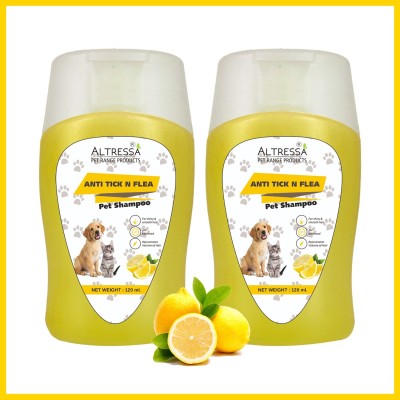 ALTRESSA Anti Tick N Flea Pet Shampoo for Shiny Smooth Hair, Peach, Neem & Aloe Extracts Flea and Tick, Anti-fungal, Anti-microbial Lemon Fragrance Dog Shampoo(240 ml)