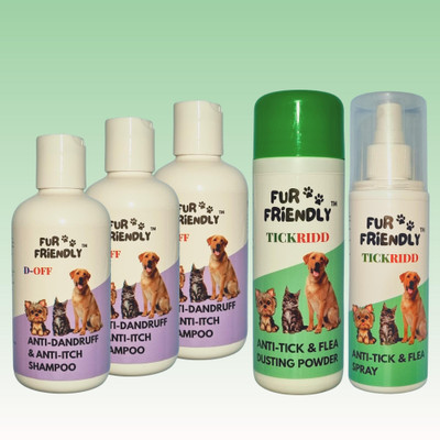 FUR FRIENDLY FF-AD200mlSH3-AT100gmPW1-AT200mlSP1-5 (Set of 5) Anti-dandruff Natural Fragrance Dog Shampoo(900 ml)