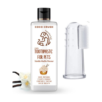COCO CRUSH Natural Pet Toothpaste with Coconut Oil & Finger Brush | Vanilla Muffin Flavour Pet Toothpaste(Dogs, Cats, Puppies, Kittens)