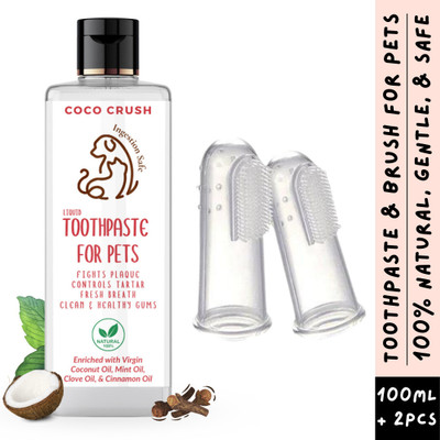 COCO CRUSH 100% Natural Pet Toothpaste, 100ml & 2 Finger Toothbrush Combo for Dental Care | Pet Toothpaste(Dogs, Cats, Puppies, Kittens)