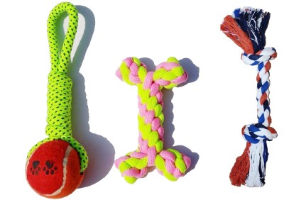 Happy Home's Care Non Toxic Knotted Rope, Bone & Handle Tennis Ball,Toys for Small & Medium Dogs Cotton Bone, Chew Toy, Ball, Tug Toy For Dog & Cat
