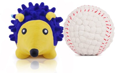 Pet Needs Combo of 2 Rubber, Latex Cute Squeaky Rubber Hedgehog and Tennis Shape Toy for Puppy and Cat-Small Rubber Squeaky Toy For Dog & Cat