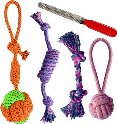 YOUHAVEDEAL Rope Toys,Interactive Toys,5 in 1 Combo Pack With Free Nail Filer-Color May Vary Cotton, Polyester Ball, Chew Toy, Training Aid For Dog