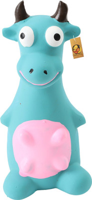 Foodie Puppies Natural Latex Non-Toxic, Cute Animal Design, Fetch & Chew Safe Play - Blue Bull Rubber Squeaky Toy For Dog