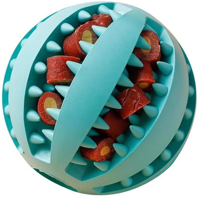PETZ R US Pet Food Dispensing Chew Ball for Dogs, Interactive Non-Toxic Toy (Light Blue) Silicone Treat Dispensing Toy, Chew Toy, Ball For Dog