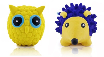 W9 Combo of 2 Rubber, Latex Cute Squeaky Rubber Hedgehog and Owl Shape Toy for Puppy and Cat-Small Rubber Squeaky Toy For Dog & Cat