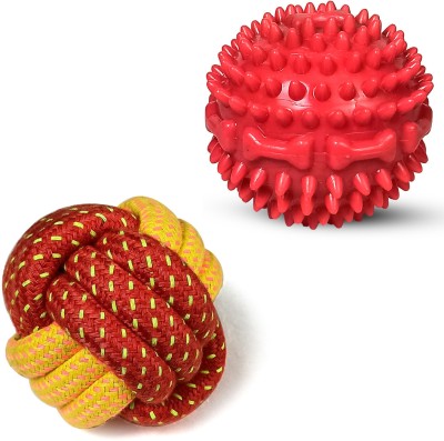 jazzyhood Playtime Bliss Combo: Dog Rope Ball and Hard Spike Rubber Ball - A Paw-some Pair Cotton, Rubber Ball, Chew Toy, Rubber Toy, Training Aid, Fetch Toy, Tug Toy, Tough Toy For Dog