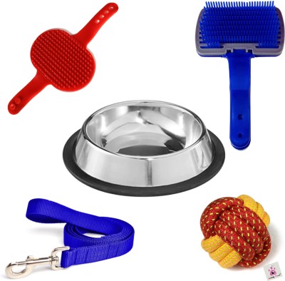 jazzyhood Ultimate Pet Parent Starter Kit: Grooming Essentials, Ball Toy, Bowl, and Leash Nylon Chew Toy, Fetch Toy, Rubber Toy, Squeaky Toy, Tug Toy, Training Aid For Dog & Cat