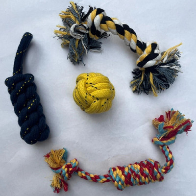 WAGGY TAILS Rope Chew Teething Toys for Puppies Toys for Boredom - Pack of 4 Cotton Chew Toy, Training Aid, Tough Toy, Ball For Dog