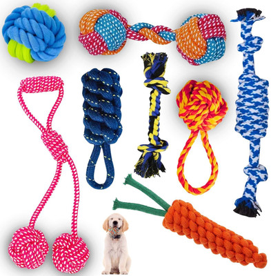 PETZLUV YOUHAVEDEAL Dog Rope Toys Combo Pack of 8 – Chew & Teething Tug Toys for Puppies Cotton Ball, Fetch Toy, Tug Toy, Tough Toy, Training Aid, Chew Toy For Dog