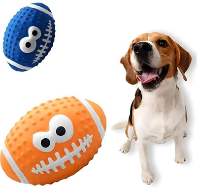 Petfun Durable Latex Face Squeaky Rugby Ball Toy For large & Meadium Breed Dogs Rubber Ball For Dog & Cat