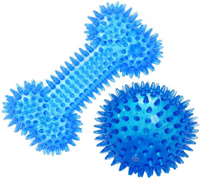 Puppy hugs Pack-2 Squeaky Teeth Cleaning Bone and Ball Toy for Small Puppy -Light Blue Rubber Bone, Chew Toy, Fetch Toy, Rubber Toy, Squeaky Toy For Dog