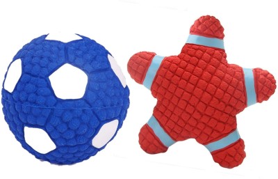 Pet Needs Combo of 2 Rubber, Latex Cute Squeaky Rubber Star and Football Shape Toy for Puppy and Cat-Small Rubber Squeaky Toy For Dog & Cat