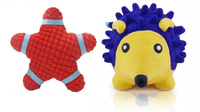 W9 Combo of 2 Rubber, Latex Cute Squeaky Rubber Star and Hedgehog Shape Toy for Puppy and Cat-Small Rubber Squeaky Toy For Dog & Cat
