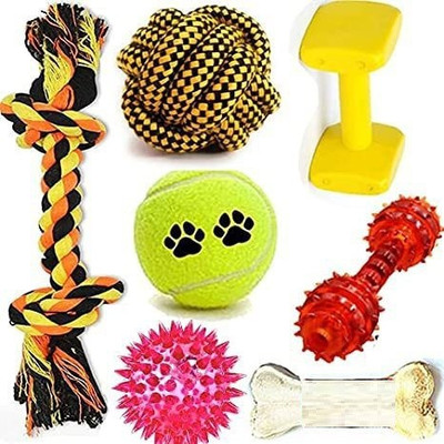 PSK PET MART Cotton Poly Mix Chew Dog Toys for Teething -7pcs Cotton Chew Toy For Dog