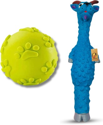 Foodie Puppies 2 in1 Latex Squeaky Chew Dog Toy Combo (Claw Ball + Blue Goat) for Small Dog Rubber Squeaky Toy For Dog