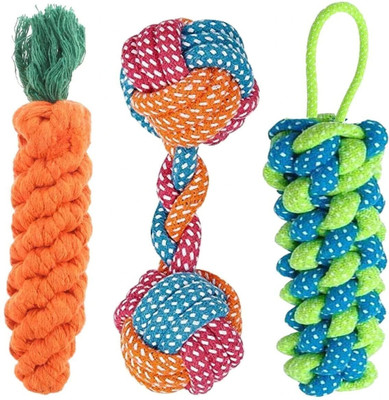 WAGGY TAILS Combo of 3 Durable Pet Teeth Cleaning Cotton Chew Toy For Dog & Cat Cotton, Polyester Chew Toy For Dog