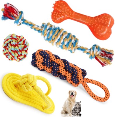 PETZLUV YOUHAVEDEAL Chew Toys for Dog Pack of 5 Durable Chewing Rope Toys for Medium Dog Cotton, Rubber Ball, Bone, Chew Toy, Rubber Toy For Dog