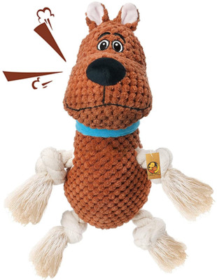 Foodie Puppies Dog Squeaky Plush Rope Toy - (Brown Scooby) | Crinkle, Chewing & Non-Toxic Cotton Plush Toy, Squeaky Toy For Dog