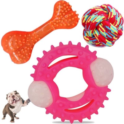 YOUHAVEDEAL Dog Chew Toys + Chew Toys for Dogs Adult + Dog Pimple Rubber Bone + TPR Hard Chew Spike Ring (3.5 Inch) + Rope Cotton Ball Teething Toy for Aggressive Chewers Medium & Large Breed – Pack of 3 (Color May Vary) Cotton, Rubber Ball, Bone, Chew Toy, Rubber Toy, Training Aid For Dog