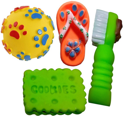 Pet Needs Combo of 4 Soft Latex Rubber Interactive Squeaky Toys for Small Puppy... Rubber Ball, Fetch Toy, Rubber Toy, Squeaky Toy For Dog & Cat