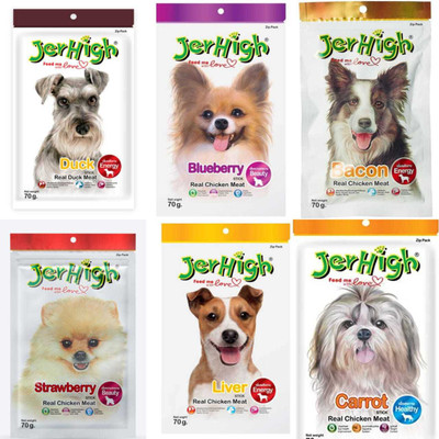 jerhigh Treats Duck, Bacon, Strawberry, Blueberry, Liver, Carrot Dog Treat(0.42 kg, Pack of 6)