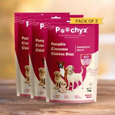 poochyx Pumpkin Cinnamon Chicken Bites Enhances Gut Health | Bites For Wellness Chicken Dog Treat(210 g, Pack of 3)