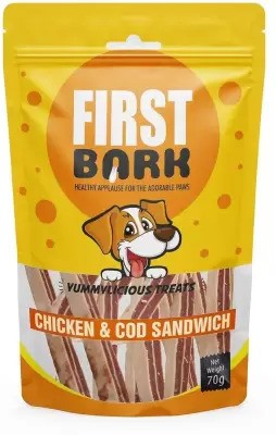 first bark Training Treat, Free from by-Products & Gluten, Chicken & COD Sandwich pack of 3 Chicken Dog Treat(0.21 kg)