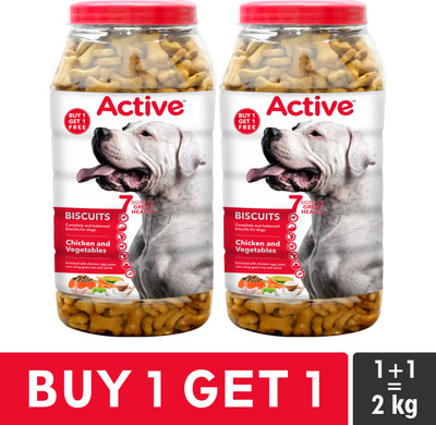 Active Treat Biscuits Buy 1 get 1( 1kgX 2) Real Chicken Dog Treat(2 kg)