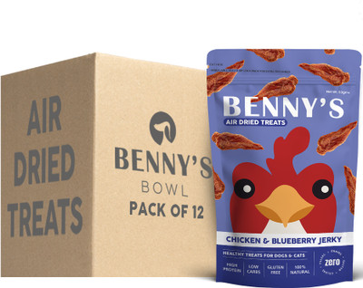 Benny's Bowl High-Protein, Snack | Real Ingredients | Slow-Dried, Healthy & Tasty Jerky Chicken, Blueberry Dog & Cat Treat(600 g, Pack of 12)