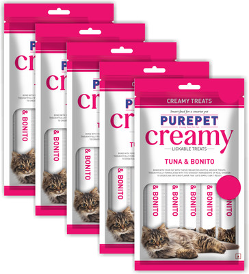 purepet Creamy Lickable Treat Bonito and Tuna Cat Treat(375 g, Pack of 5)