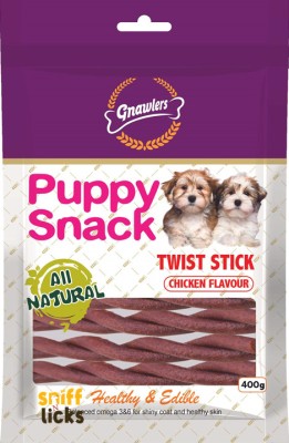 Gnawlers Gnawlers Twist Stick Chicken Flavored Dog Treats -(400g X 2) By Sniff N Licks Chicken Dog Treat(0.8 kg, Pack of 2)