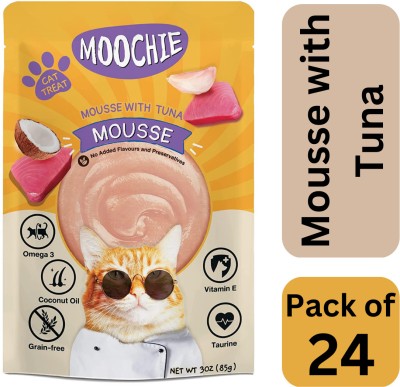 Moochie Food Grain-Free Gravy Cat Treat Mousse with Tunna.(24Pouch X 85g) Chicken, Tuna, Salmon Cat Treat(2.314 kg, Pack of 24)