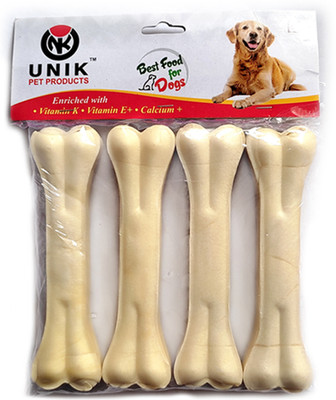 Unik 8 Inch White Digestible Calcium Treat Press Bone With Added Calcium & Nutrients Export Quality Raw hide Dog Chew Mutton Dog Chew ( Approx 900 g, Pack of 1) Chicken Dog Treat(0.9 kg)