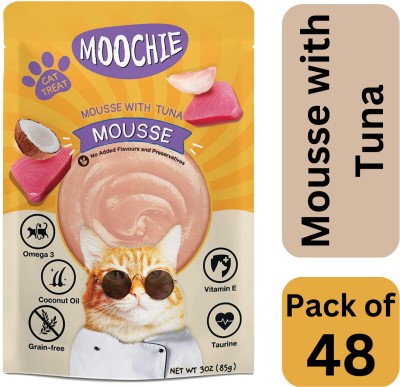 Moochie Food Grain-Free Gravy Cat Treat Mousse with Tunna.(48Pouch X 85g) Chicken, Tuna, Salmon Cat Treat(4.8 kg, Pack of 48)