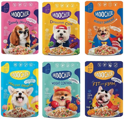 Moochie Dog All Flavour Mix 36 x 85 GMS Dog Food Wet 36-Pouches Salmon, Lamb, Duck, Chicken Dog Treat(3.06 kg, Pack of 36)
