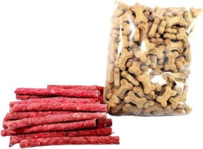 KOKIWOOWOO Puppy Biscuit 900Gm & Mutton Chew stick 900Gm Milk, Chicken Dog Treat(1.8 kg, Pack of 2)