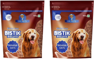 Dr. Pets Bistik Dog Biscuits | Gluten-Free, Veg | Dogs & Puppies | Healthy Banana Oats Dog Treat(900 g, Pack of 2)