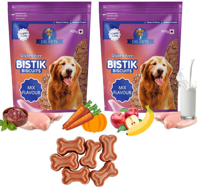 Dr. Pets Bistik Dog Biscuits | Gluten-Free, Non Veg| Dogs & Puppies | Healthy Mix Flavour Dog Treat(900 g, Pack of 2)