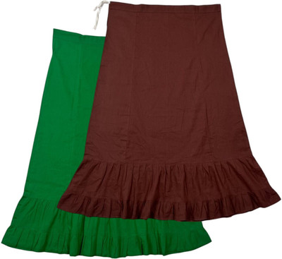 Belizs Dark Spring Green & Deep Brown Combo Pure Cotton Petticoat(XXL)