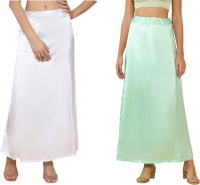 Lootnixx SATIN_SP_WHITE+TEALISH_GREEN Pure Satin petticoat Combo For women L Pure Satin Petticoat(L)