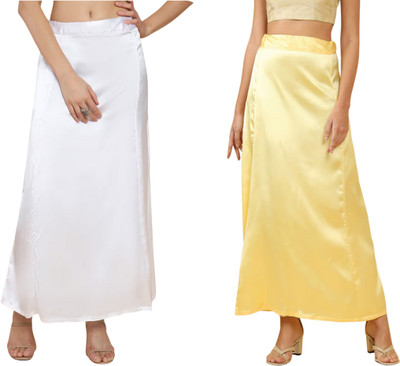 Lootnixx SATIN_SP_WHITE+LIGHT_YELLOW Pure Satin petticoat Combo For women XXL Pure Satin Petticoat(XXL)