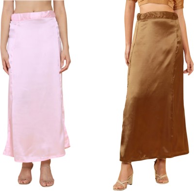 Lootnixx SATIN_SP_LIGHT_PINK+BROWN Petticoat Combo For women S Pure Satin Petticoat(S)