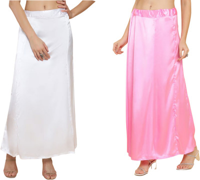 Lootnixx SATIN_SP_WHITE+PINK Pure Satin petticoat Combo For women XXL Pure Satin Petticoat(XXL)