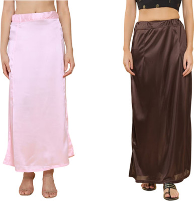 Lootnixx SATIN_SP_LIGHT_PINK+DARK_BROWN Petticoat Combo For women S Pure Satin Petticoat(S)